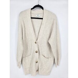 Aerie Cream Ribbed Button Front Long Sleeve‎ Cardigan OVERSIZED Sweater XS